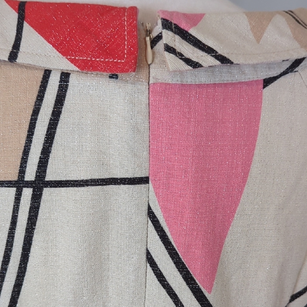 RARE VINTAGE Alberto Makali Cream and Pink Geometric MOD Dress - Picture 4 of 8